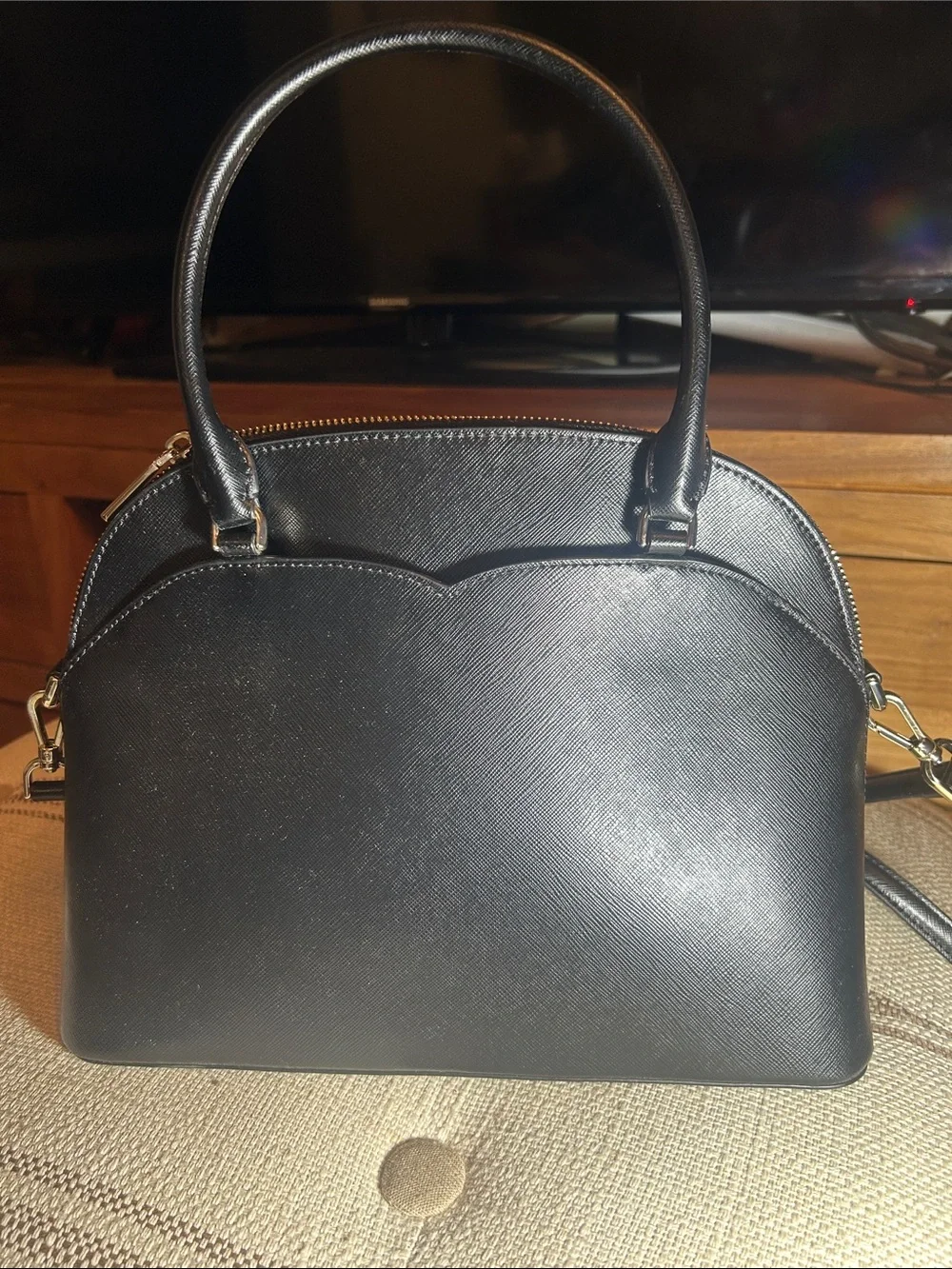 Kate Spade Black Structured Dome Satchel with Removable Strap, Like New